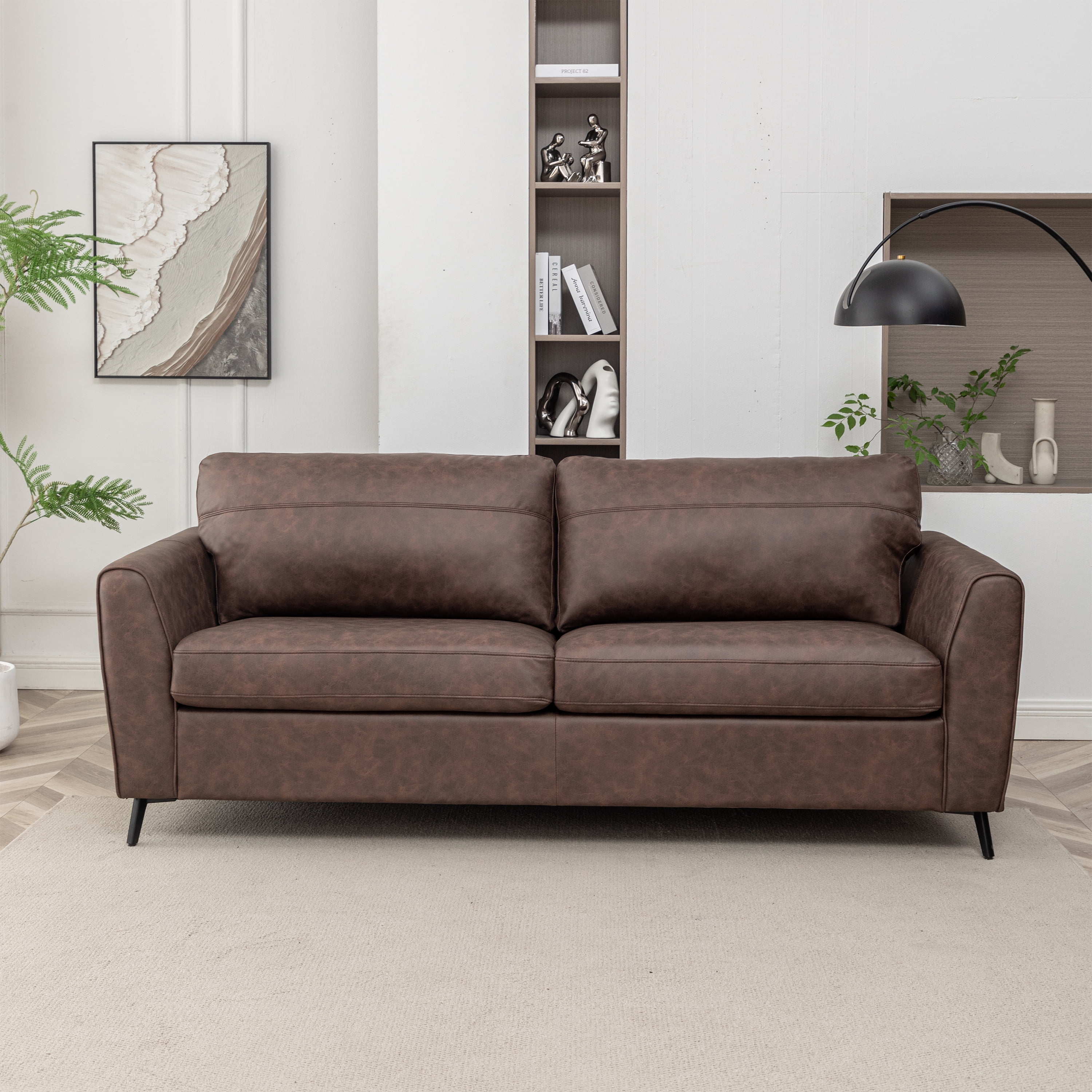 Luna Mid-Century Modern Pullout Sofa Bed with 4" Gel Mattress, Brown