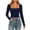 *Dark Blue, variant on Women's Square Neck Ribbed Knit Crop Tops, Slim Fit Long Sleeve Solid Basic Y2K Tees ,L