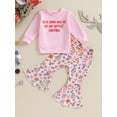 thumbnail image 2 of Wassery Baby Girl 2Pcs Christmas Outfits Long Sleeve Letter Print Pullover + Flare Pants Set 9M 12M 18M 24M 3T 4T Toddler Girl Christmas Clothes, 2 of 9