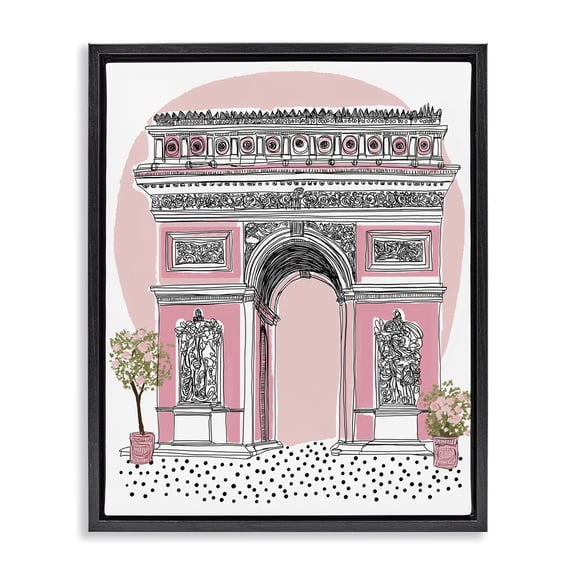 Stupell Industries Bohemian Pink Neoclassical Archway Black Floating Frame Canvas Art, 17 x 21, by Jess Stempel