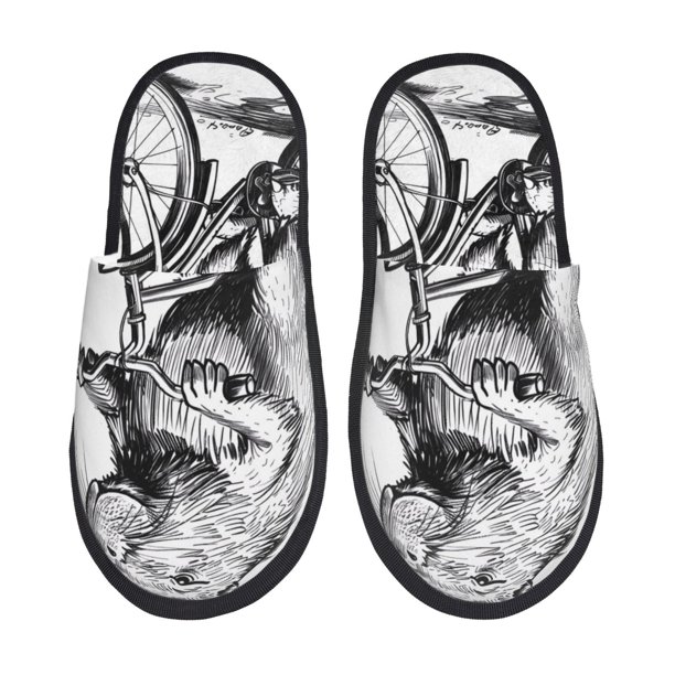 Balery Capybara Riding Bicycle Pantuflas de Casa de Felpa Silenciosas con Diseño Estampado, Zapatillas Cómodas Antideslizantes de Algodón para Interior-Large