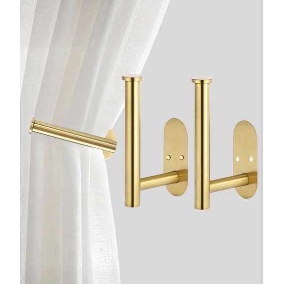 2PCS Curtain Holdbacks, Screw-in Curtain Tiebacks Curtain Tie Backs Curtain Holders for Wall Mounted Curtain Pull Backs for Drapes, Curtain Side Holders Hooks, 304 Stainless Steels, Gold