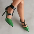 thumbnail image 6 of KBODIU Women's Heels, Women Stiletto High Heels Sandals Back Zip Ankle Strap Sandals Super High Heel Pointed Toe Stilettos Wedding Heels Prom Heels Heeled Sandals Green 35, 6 of 7