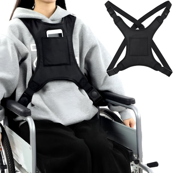 RIONIMA 2026 New Wheelchair Seat Belt for Adults Wheelchair Chest Harness Safety Strap Seatbelt for Elderly and Disabled Torso Support Vest Restraint Adjustable Straps Prevent Sliding(Black)