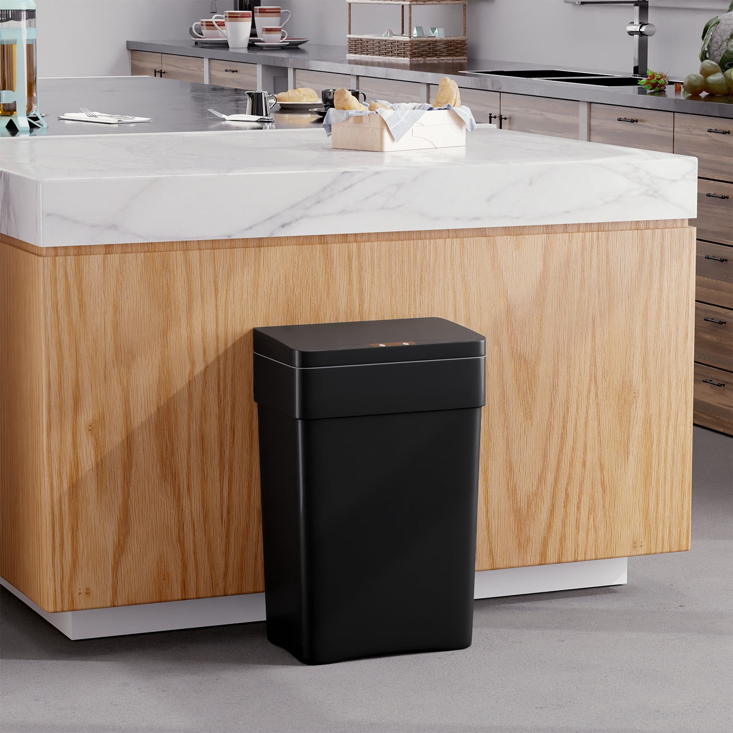YRLLENSDAN Kitchen Trash Can 13 Gallon Bathroom Trash Can with Lid Automatic Trash Can Touchless With Motion Sensor ABS Plastic Trash Bin for Bedroom Garbage Can,Black