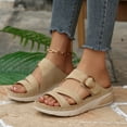 thumbnail image 6 of CYMMPU Women's Triple Strap Platform Slide Sandals, Buckle Decor Open Toe Slip On Wedge Slippers, Casual Summer Footwear Khaki 38, 6 of 9
