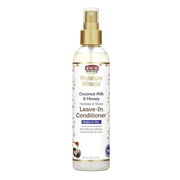 African Pride Moisture Miracle Coconut Milk & Honey Leave-In Conditioner - Refreshes & Softens Natural Coils & Curls, Hydrates & Shines Hair, 8 oz