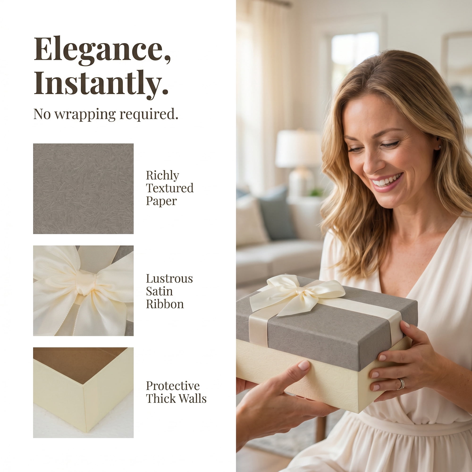 Unique Bargains Elegant Luxury Gift Box with Printed Ribbon Gray 7.1"x4.9"x3.1"
