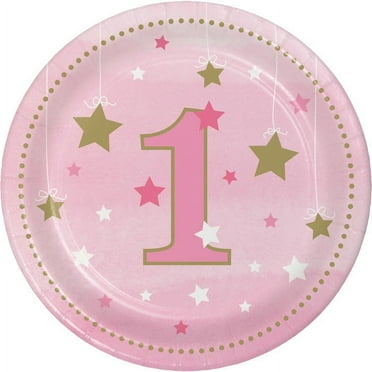96 Count Bulk Pack One Little Star Girl 1st Birthday Dessert Plates