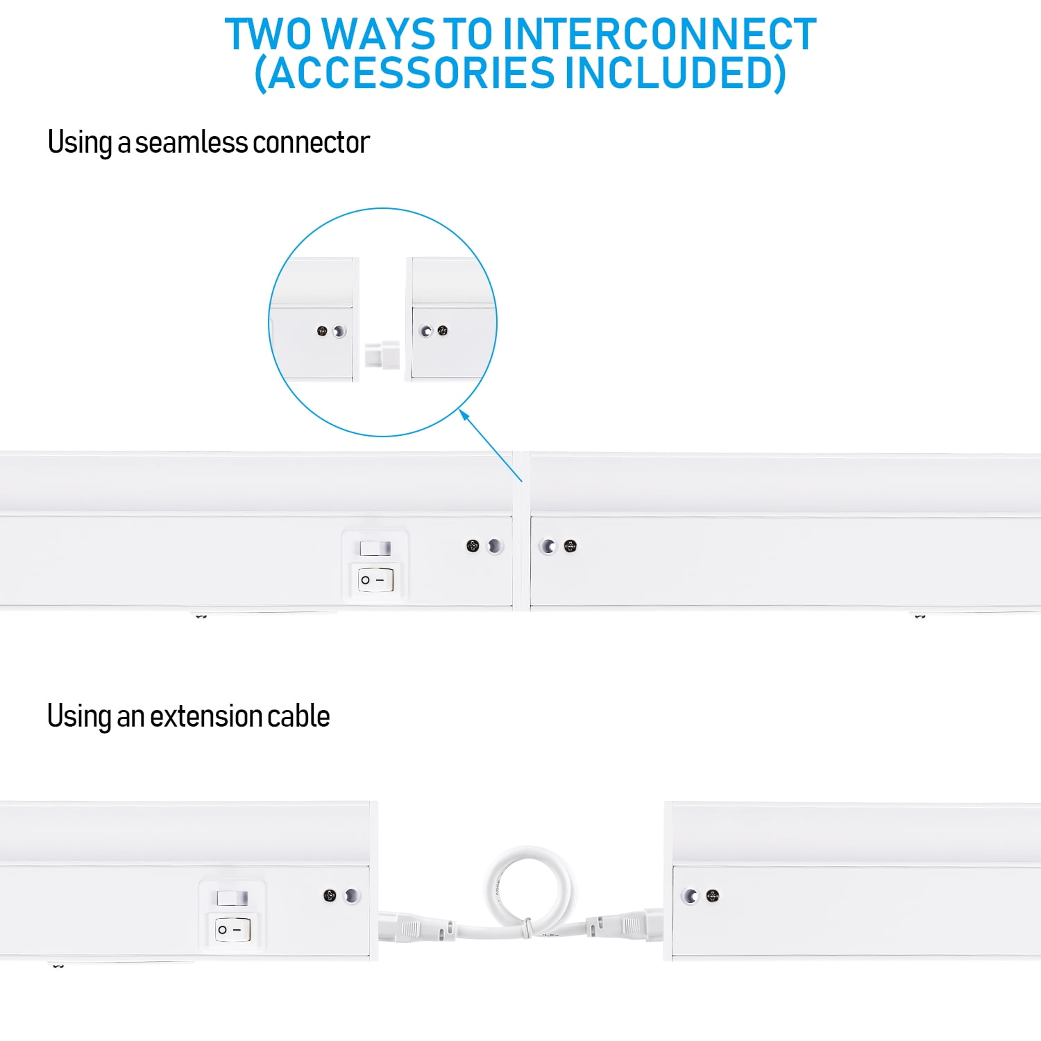 4 Pack LED Under Cabinet Light, 22 Inch, Dimmable, Linkable, 3 Color Selectable, Hardwired or Plug-in, White Finish