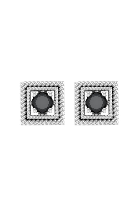 Sterling Silver with 1/5 CTTW Natural Black Diamond Stud Earrings