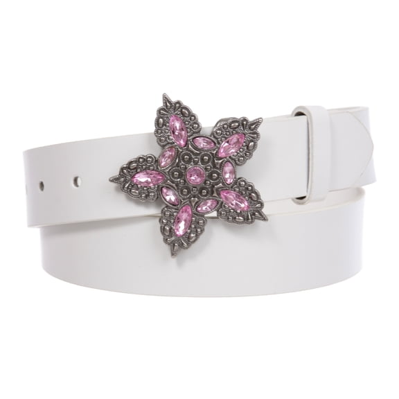 1 1/2" Women's Snap On Five Leaved  Rhinestone Floral Fashion Belt Multi-Color Options