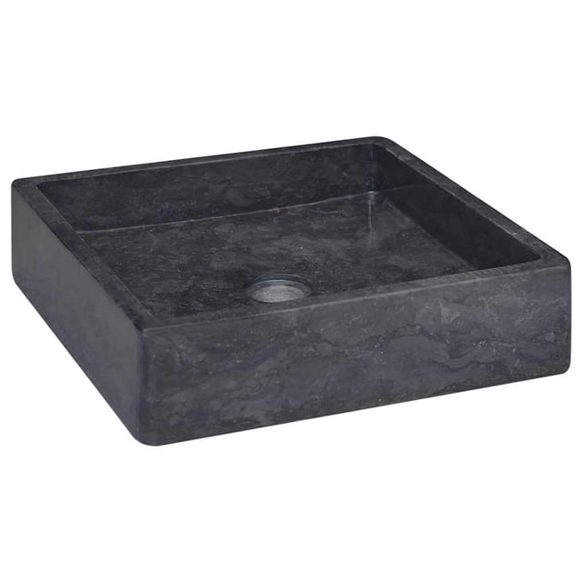 Lavabo VidaXL de mármol negro hecho a mano, duradero, 40 x 40 x 10 cm