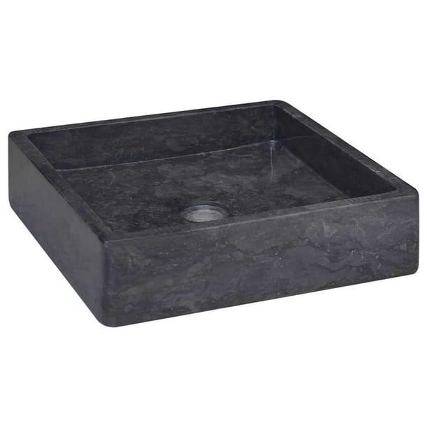 Lavabo VidaXL de mármol negro hecho a mano, duradero, 40 x 40 x 10 cm