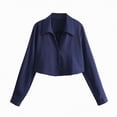 thumbnail image 6 of Towmus Women Satin Blouse Long Sleeves Cropped Button Down Shirts Lapel Loose Blouse Business Casual Work Tops, 6 of 6