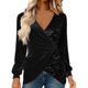 thumbnail image 2 of Uootdi Plus Size Sequin Tops for Women Sparkly Glitter Bow Crewneck Long Sleeve Shirts Evening Party Night Top Going Out Pullover Gift, 2 of 6
