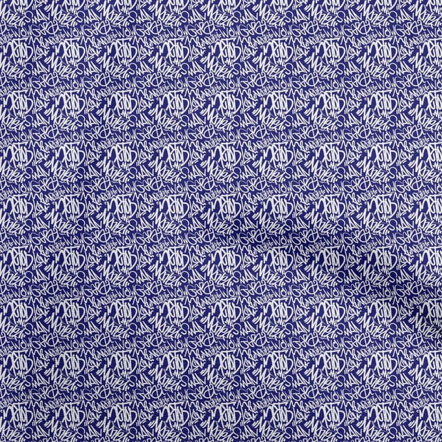 oneOone Rayon Blue Fabric Writing Font Craft Projects Decor Fabric Printed By The Yard 56 Inch Wide