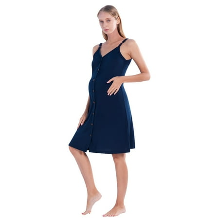 

WBQ Women s Maternity Dress Nursing Nightgown Breastfeeding Sleeveless Sleepwear Blue Tag M/US 8
