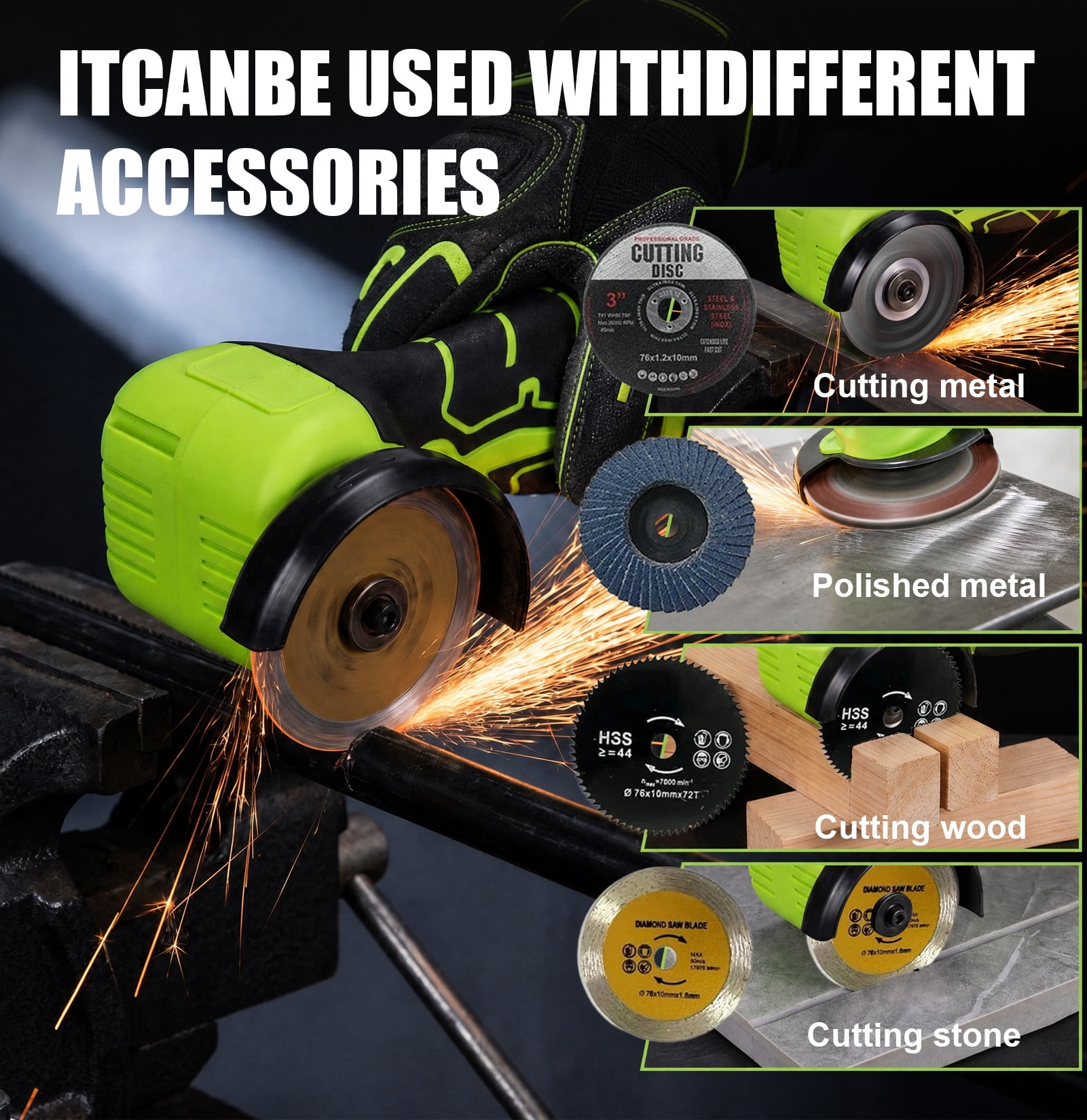 Geevorks Angle Grinder Tool, 7000rpm Mini Electric Angle Grinding Tool with 2pcs 16.8V 2000mAh Batteries and Cutting Discs, Grinder Handheld Cutter for Metal Wood