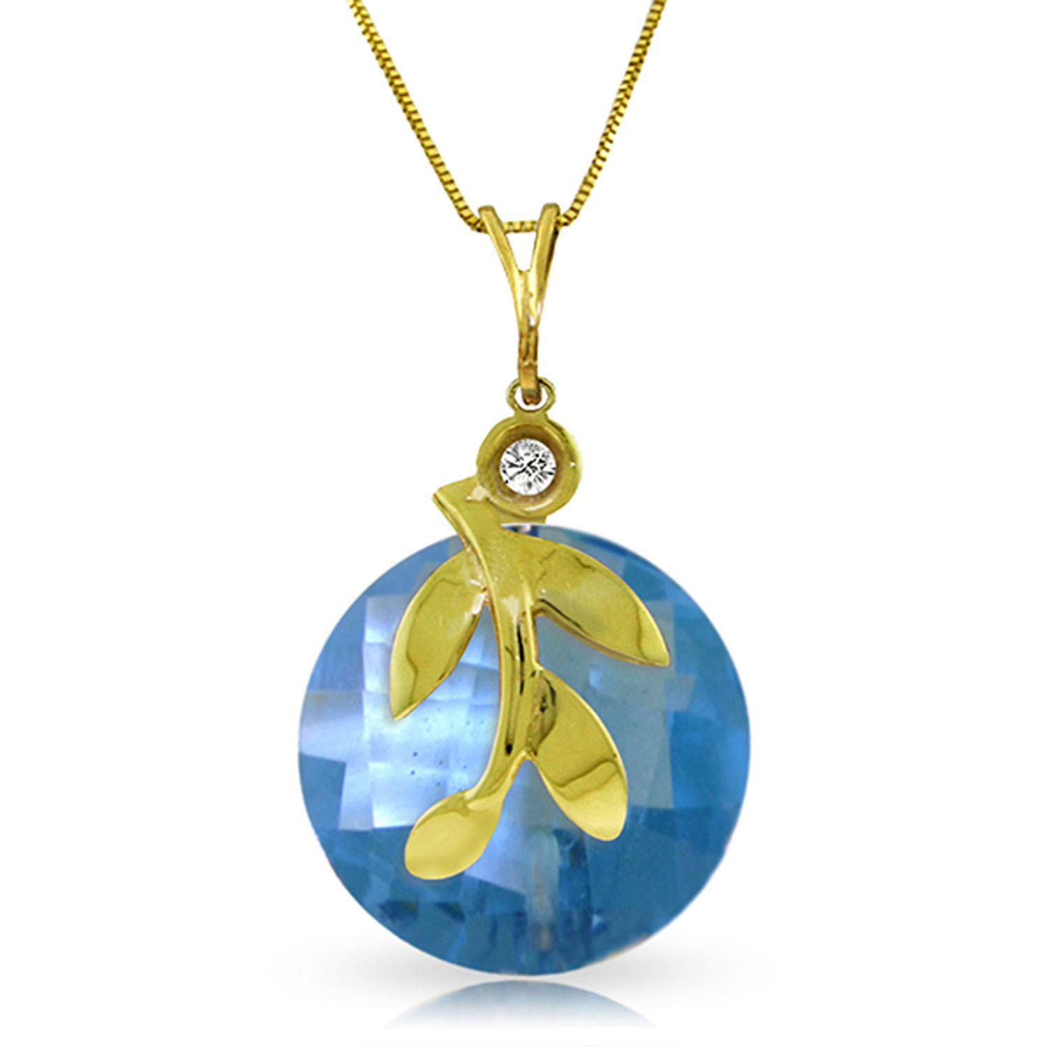 ALARRI 3.25 Carat 14K Solid Gold Necklace Checkerboard Cut Blue Topaz with 24 Inch Chain Length 