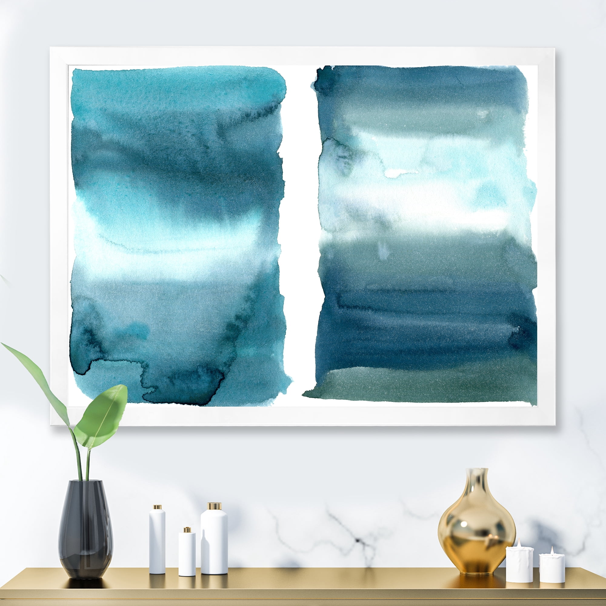 Designart 'Abstract Impression Ocean Blue Aquatic I' Modern Framed Art Print