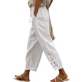 thumbnail image 1 of Pantalones Acelit de lino para mujer, cintura elástica, con cordón, color blanco, 1 of 7
