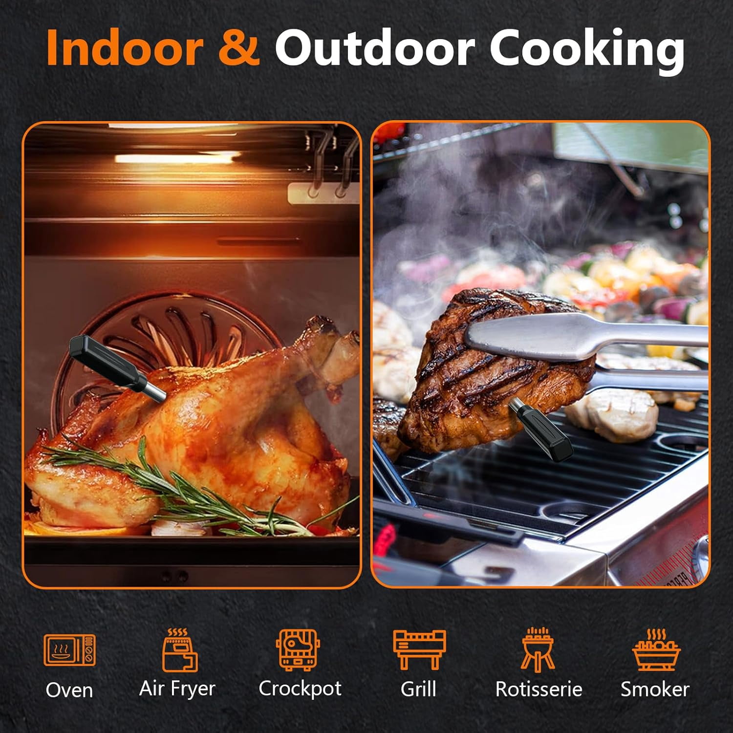 Wireless Meat Thermometer with LCD Display & Phone Alerts,  Heatproof Handle for BBQ,  Grilling