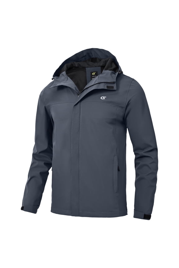 Men's Jacket Waterproof Coat Hooded Raincoat Outdoor Hiking Lightweight Windbreaker Grayish Blue L
