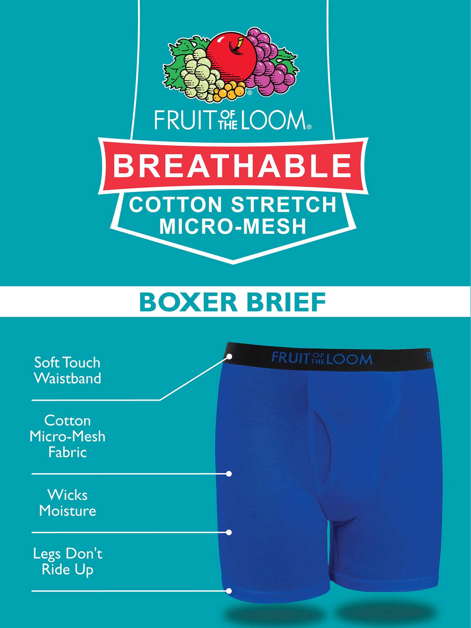 Fruit of the Loom Men's Micro-Stretch Trunk Boxer Briefs, 6 Pack 