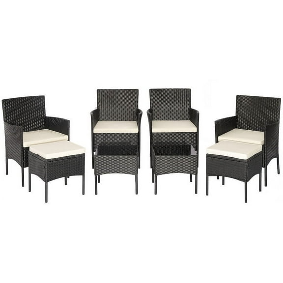 Spaco 7 Piece Rustproof Wicker Outdoor Sofa Set, Patio Conversation Sets Cushions with Coffee Tables and Ottomans