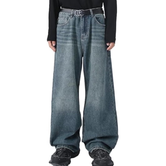 EMMIOL Men's Wide Leg Baggy Jeans Y2K Streetwear Hip Hop Jeans Casual Loose Fit Jeans 90s Vintage Denim Pants