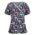 thumbnail image 1 of Heliisoer Blouse à Manches Courtes pour Femmes Col en V Uniforme de Travail Imprimé Dessin Animé, 1 of 3