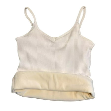 

Women Winter Warm Sleeveless Tank Top Sexy V-Neck Velvet Fleece Lined Camisole Thermal Underwear Solid Color Ribbed Basic Sling Vest Lingerie