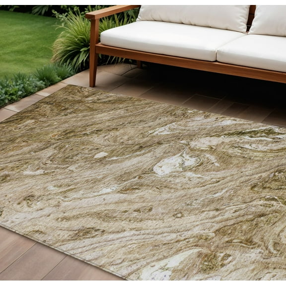 HomeRoots 579682 8 x 10 ft. Abstract Washable Indoor & Outdoor Rectangle Area Rug, Brown, Tan & Beige