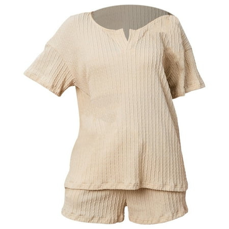 

Cathalem Casual Comfort Loose Version V Neck Suit Two Piece Home Clothes Pajamas White XXXL