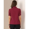thumbnail image 3 of DARING DIVA Women's Button Down Sheer Short Sleeve Point Collar Work Shirt  XS Wine Red, 3 of 6