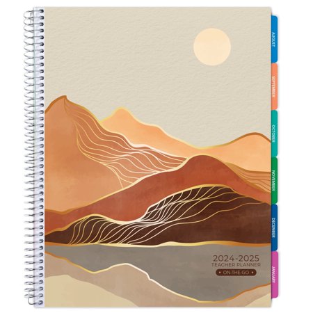 Aug 2024-Jul 2025 Lite Teacher Lesson Planner Notebook 8.5x11 Daily Weekly Monthly Organizers - Includes 7 Periods, Dated Calendar, Page Tabs, Bookmark, and Planning Stickers (Golden Desert)