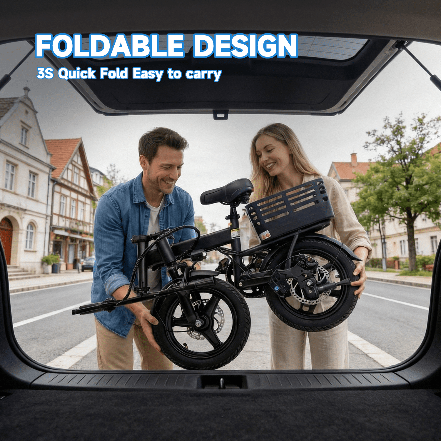 XKJQTA Electric Bike for Adults,500W Motor, 20 MPH,Folding Ebike with Baskets,,Commuter City E-Bike with 576Wh Battery,14" Electric Bicycle with Smart Uphill,20+ Miles,Mini E Bikes for Teens,UL2849