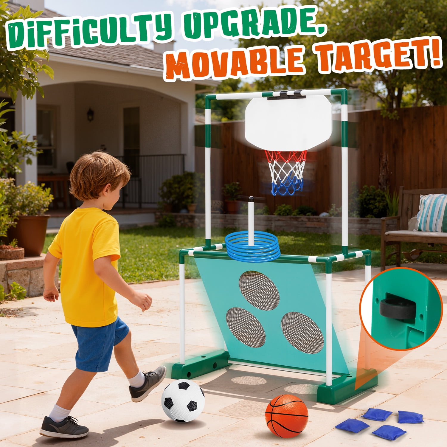 Huge Wave 5-in-1 Soccer Set for Boys Ages 3-8, Mobile Football Goal, Basketball, Indoor/Outdoor Games Toys for Kids Boys Girls, Christmas Birthday Gifts