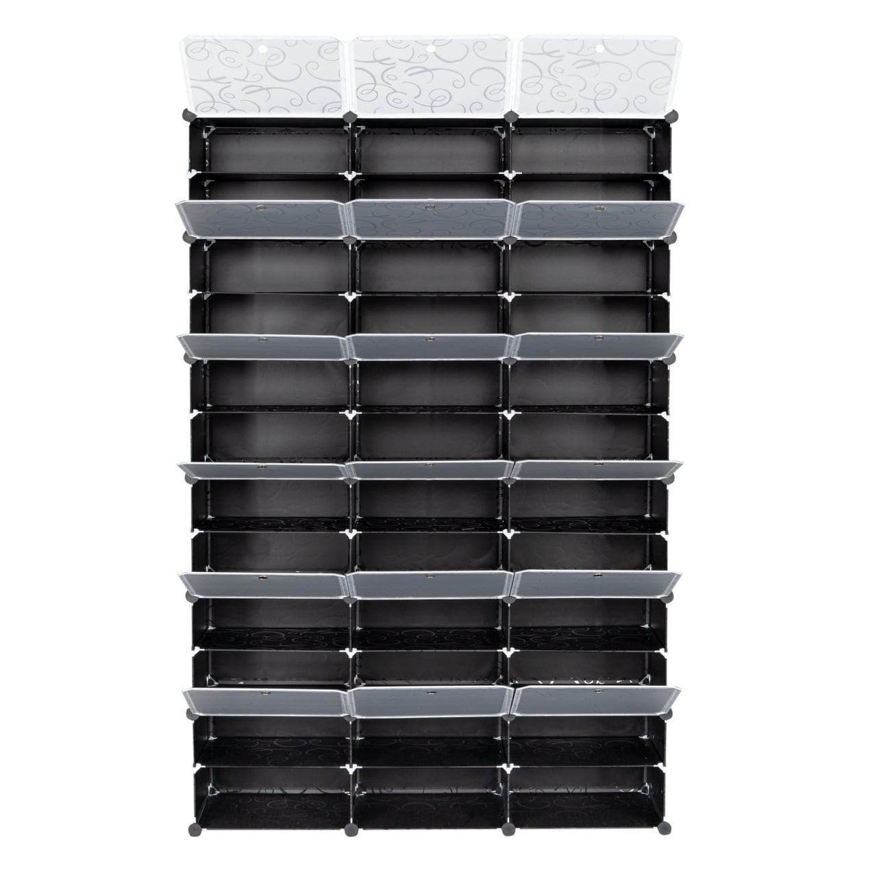 12-Tier Portable 72 Pair Shoe Rack Organizer 36 Grids, Expandable Shoe Storage Cabinet, Free Standing Stackable Space Saving Shoe Rack with Doors Expandable Stackable for Heels, Boots, Slippers