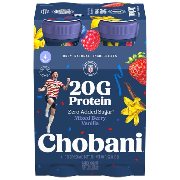 Chobani Complete Lowfat Greek Yogurt Drink Mixed Berry Vanilla 10 fl oz 4PK