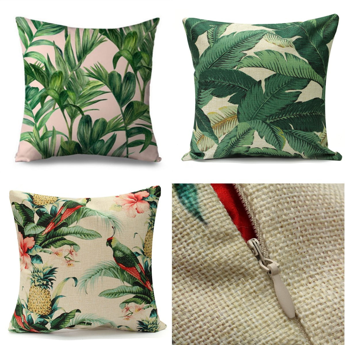 Tropical Linen Pillow Case Green Plant Pattern Outdoor Cushion Cover Home Decor 