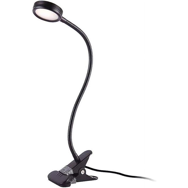 Lámpara de escritorio Led, abrazadera, mesa de lectura, cama con adaptador, ajuste de brillo, cuidado de los ojos para oficina y hogar, 360 Flexible, negro
