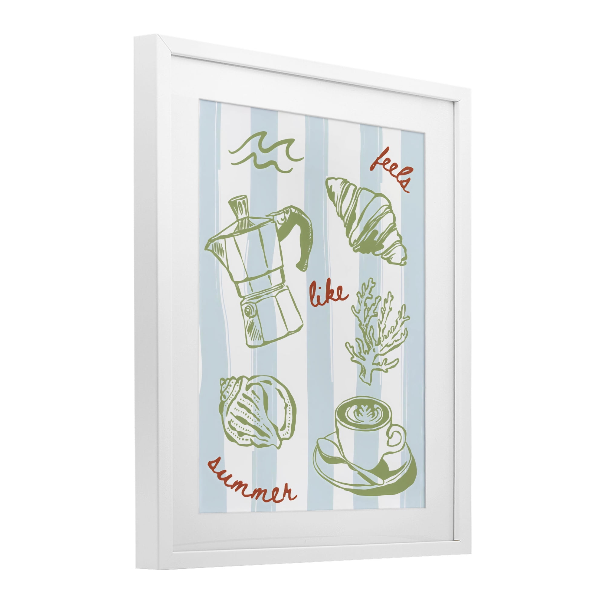 Stupell Industries Feels Like Summer on Stripes White Framed Print Under Glass, design by The Prints Vibe
