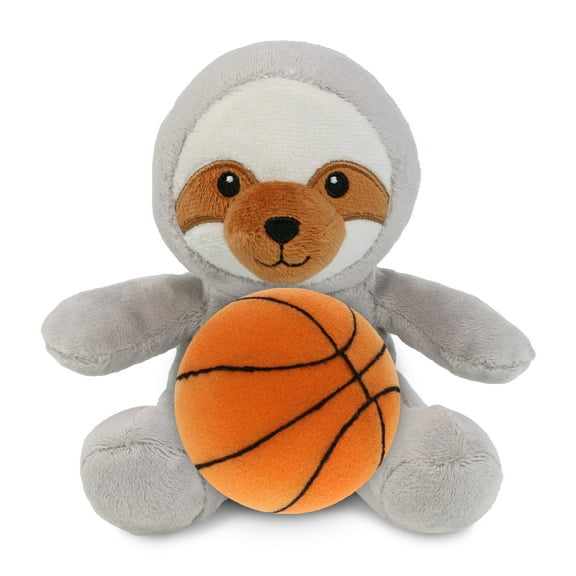 DolliBu Sloth Stuffed Animal with Basketball Plush - Soft Huggable Sloth, Adorable Playtime Plush Toy, Cute Wildlife Gift, Personalized Plush Doll Animal Toy for Kids and Adults - 6 Inches