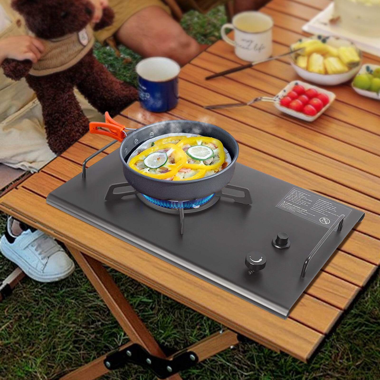 Portable Camping Stove Foldable Gas Stove 13,648 BTU Single Burner Gas Stove for Camping, Picnic, Backyard Party, Outdoor Cooking with Adjustable Burners and Carrying Case (Black)
