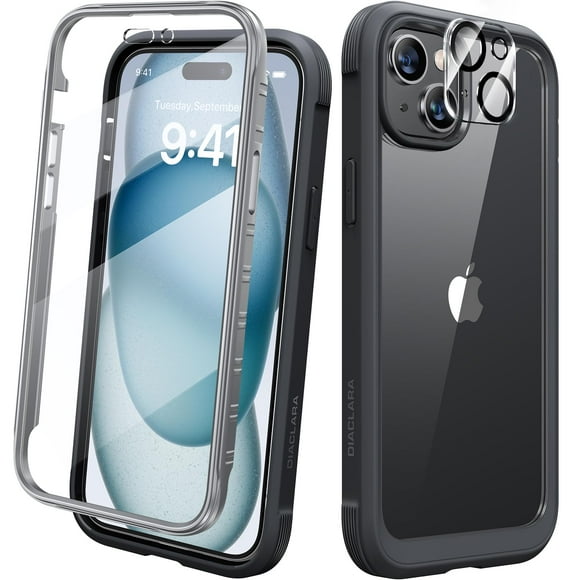 Funda para teléfono Diaclara diseñada para iPhone 15 6.1 (negro/transparente)