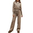 thumbnail image 3 of Women'S 2 Piece Outfits Casual Lapel Zip Sweatshirts and Wide Leg Pants Tracksuit Sets Khaki XL, 3 of 10