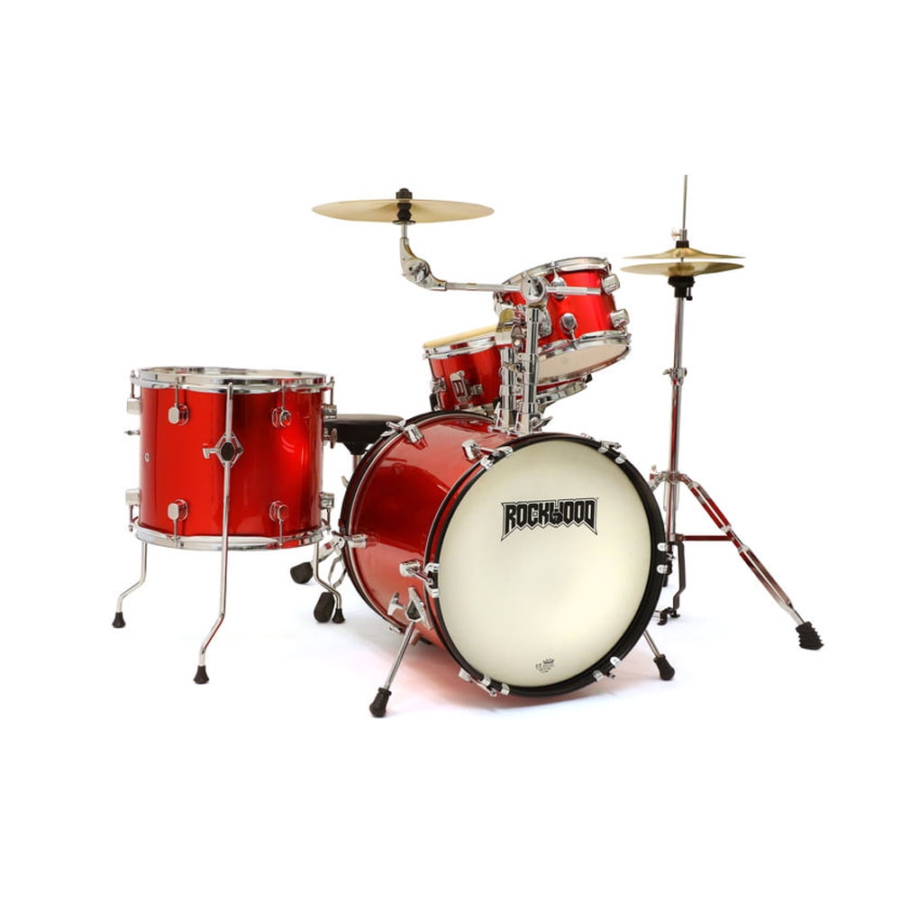 Hohner RWDSR Rockwood 16" Bass Drum 4Piece Junior Drum Kit w/ Hardware, Cymbals, & Throne Red