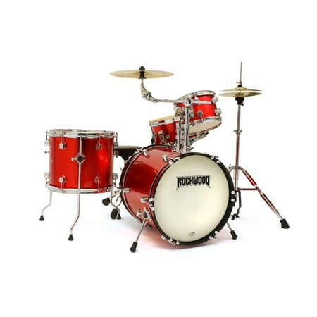 Hohner RWDSR Rockwood 16" Bass Drum 4-Piece Junior Drum Kit w/ Hardware, Cymbals, & Throne - Red Sparkle